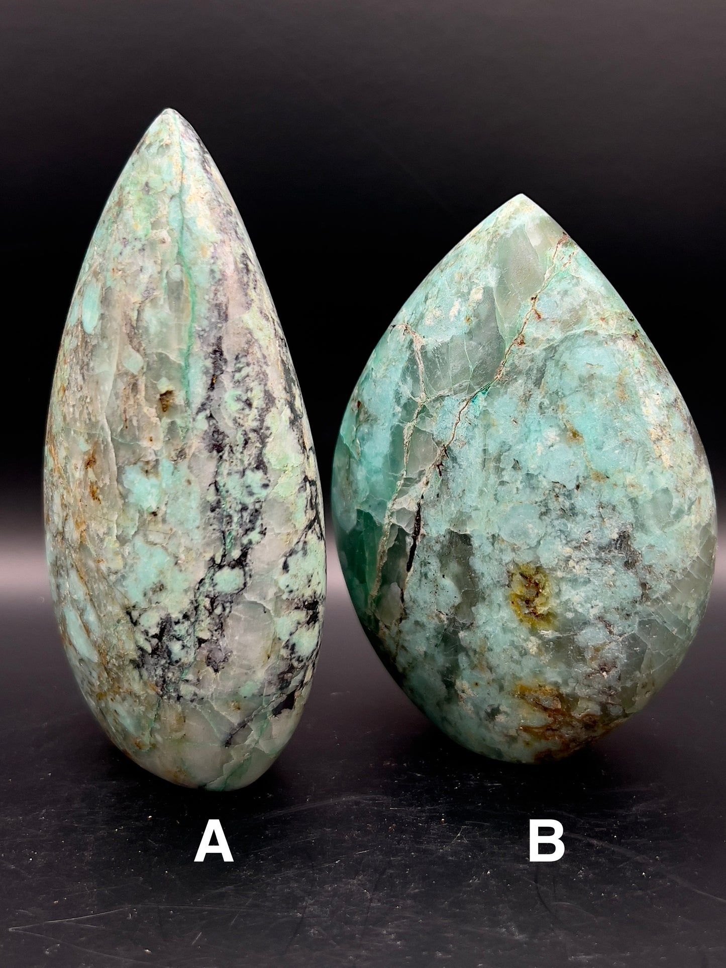 Amazonite & Smokey Quartz Flame Carving / Freeform