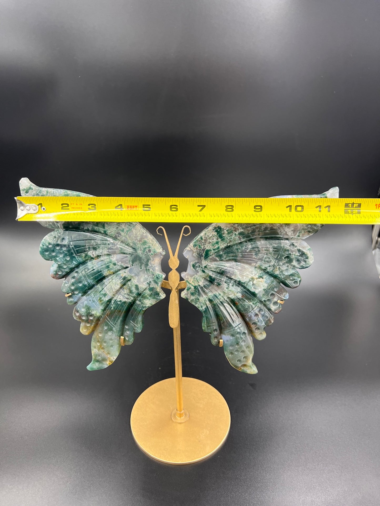 Large Hand Crafted Ocean Jasper Butterfly Wing Carvings with Stand
