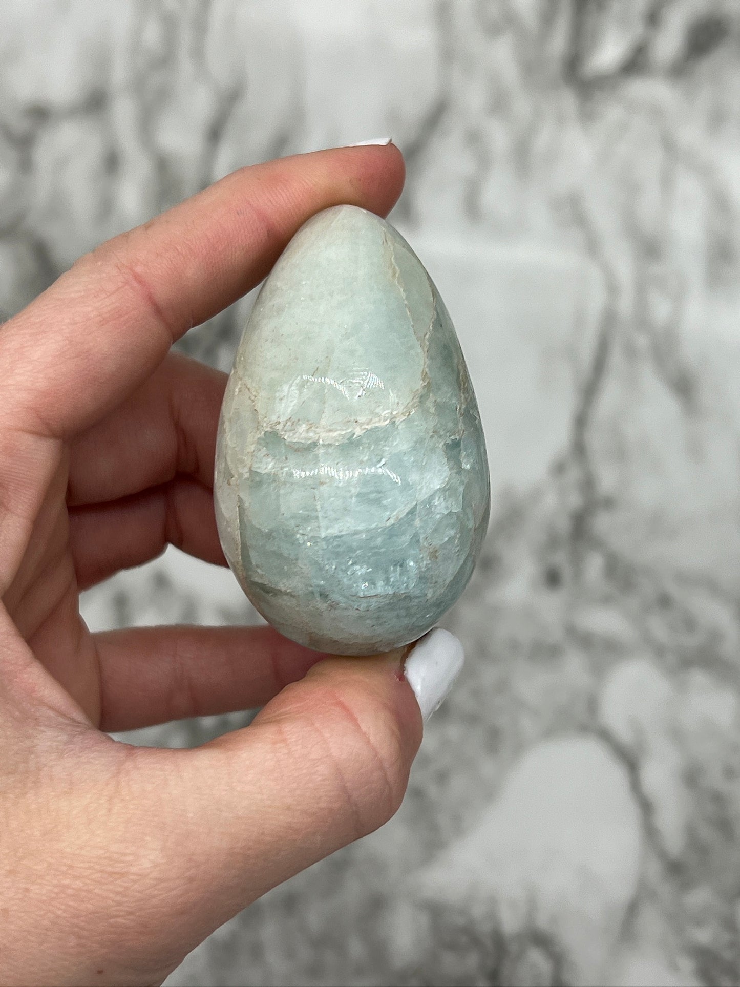 Aquamarine Egg Carving 🌈 Rainbow Inclusions