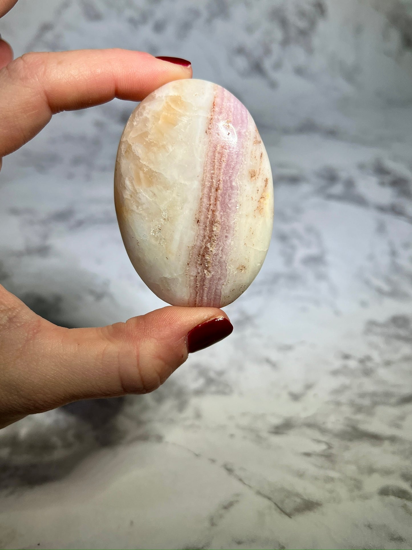 Pink Aragonite Palm Stone ✦Rare find✦