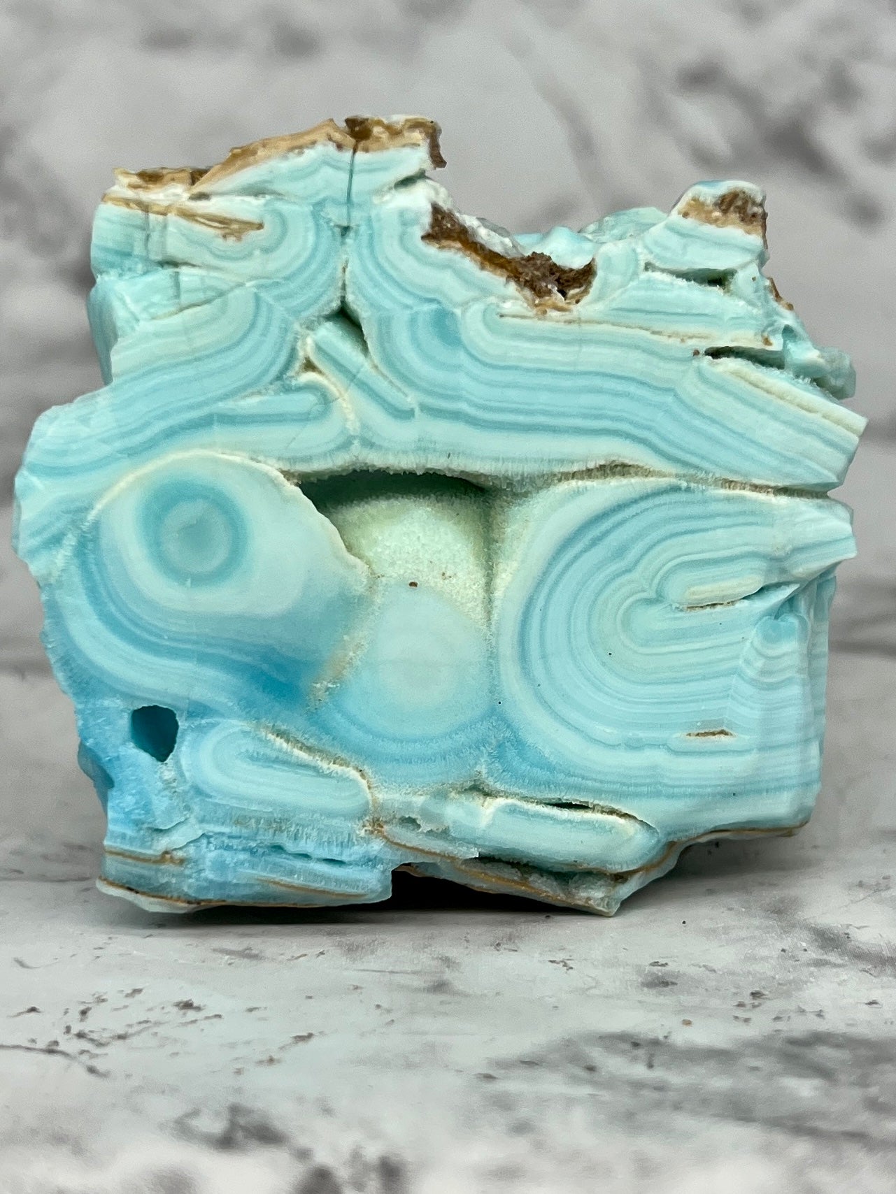 Blue Aragonite Specimen with a Druzy Cave