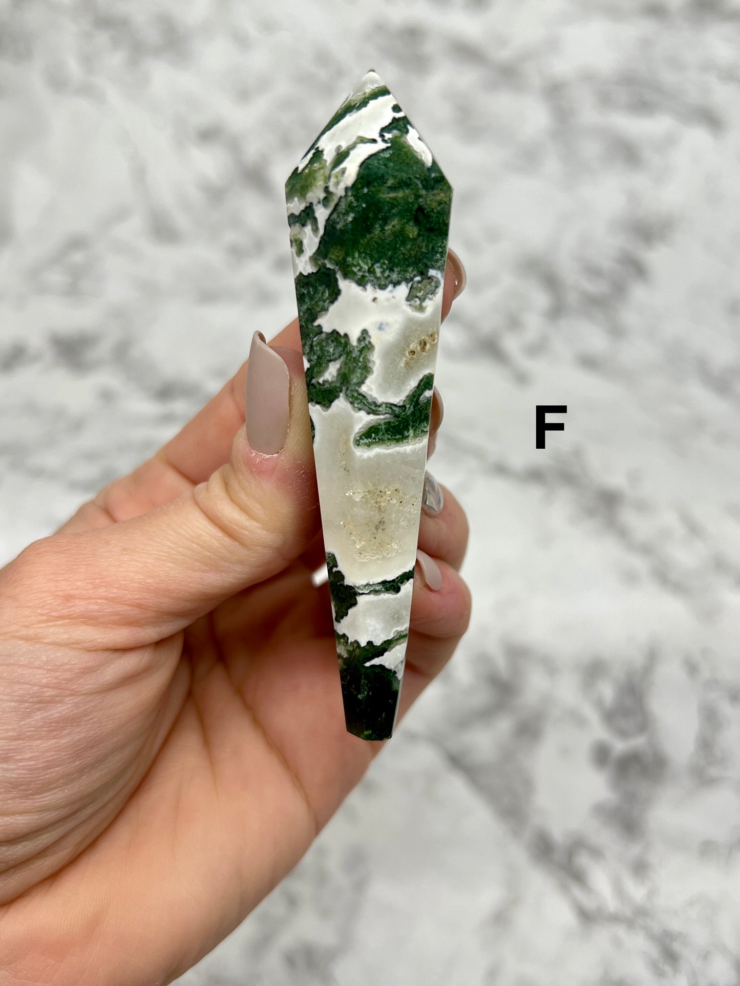 Moss Agate Scepter Carving