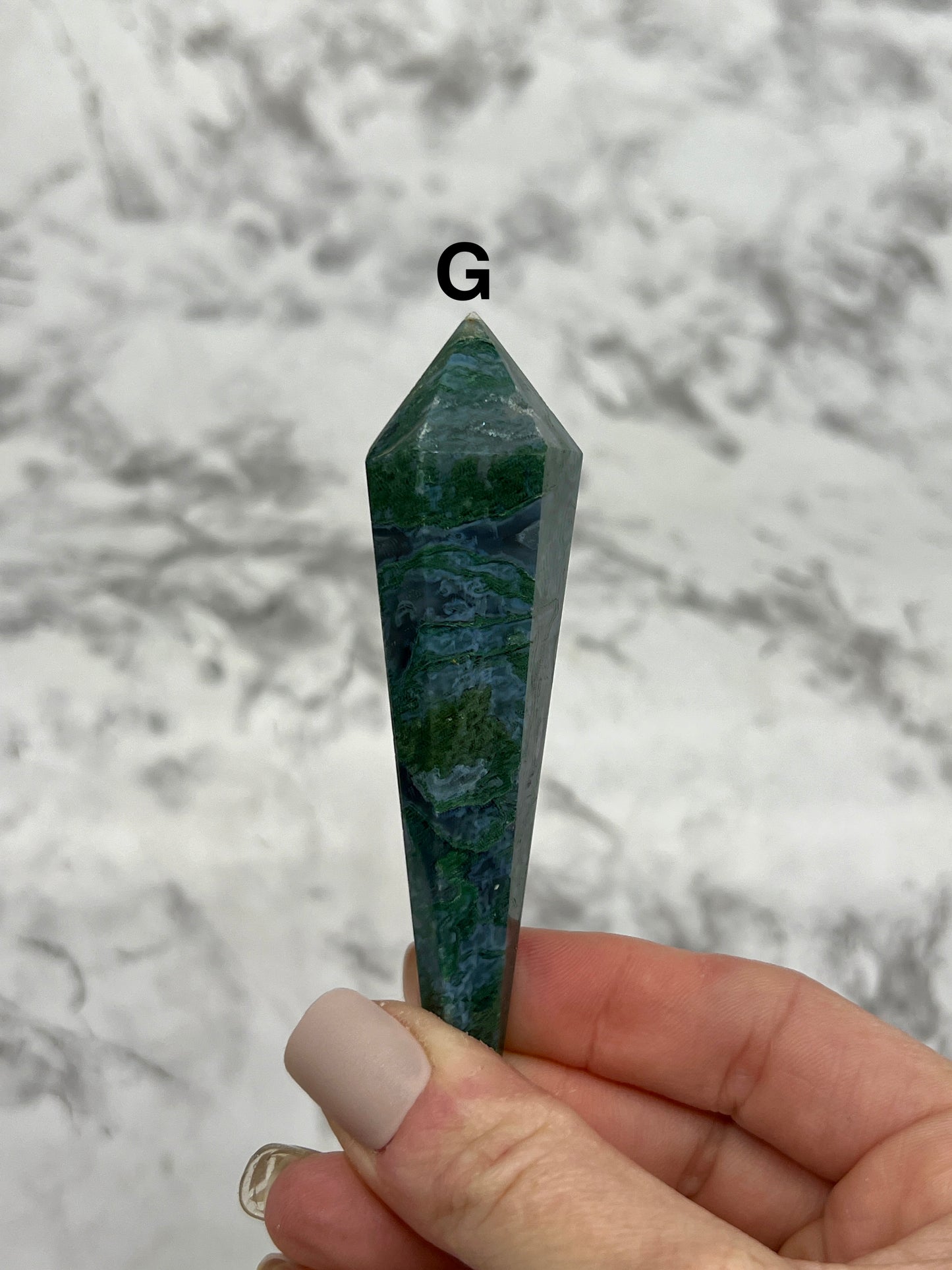 Moss Agate Scepter Carving