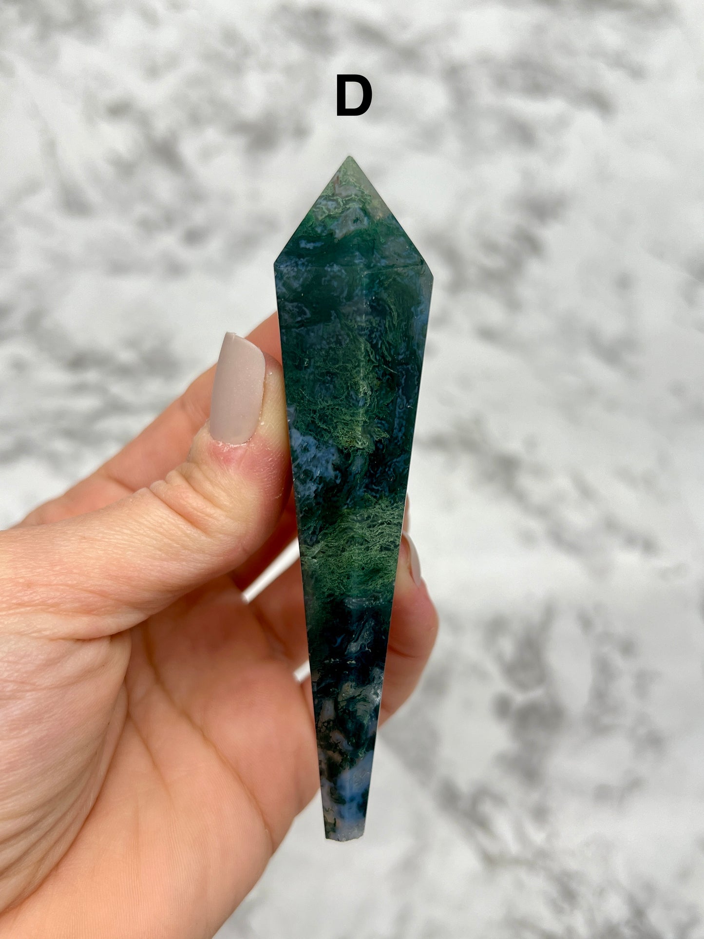 Moss Agate Scepter Carving