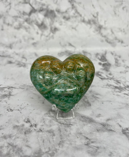 Aventurine Heart with Paw Carving