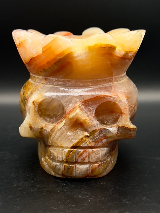 Peach Onyx Skull Carving