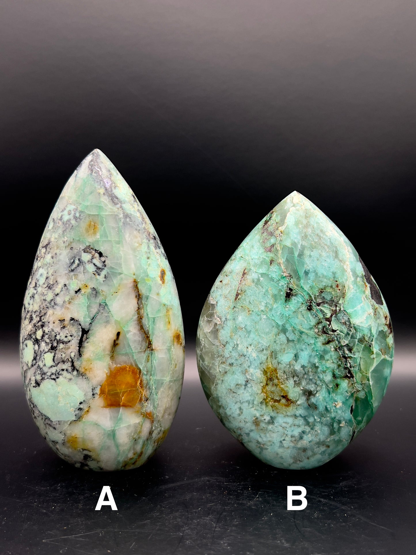 Amazonite & Smokey Quartz Flame Carving / Freeform