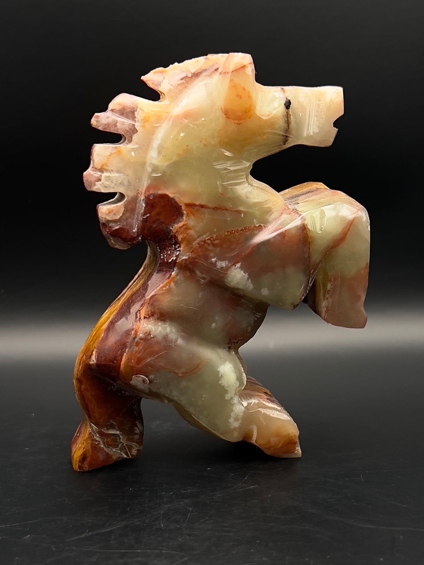 Peach Onyx Horse Carving