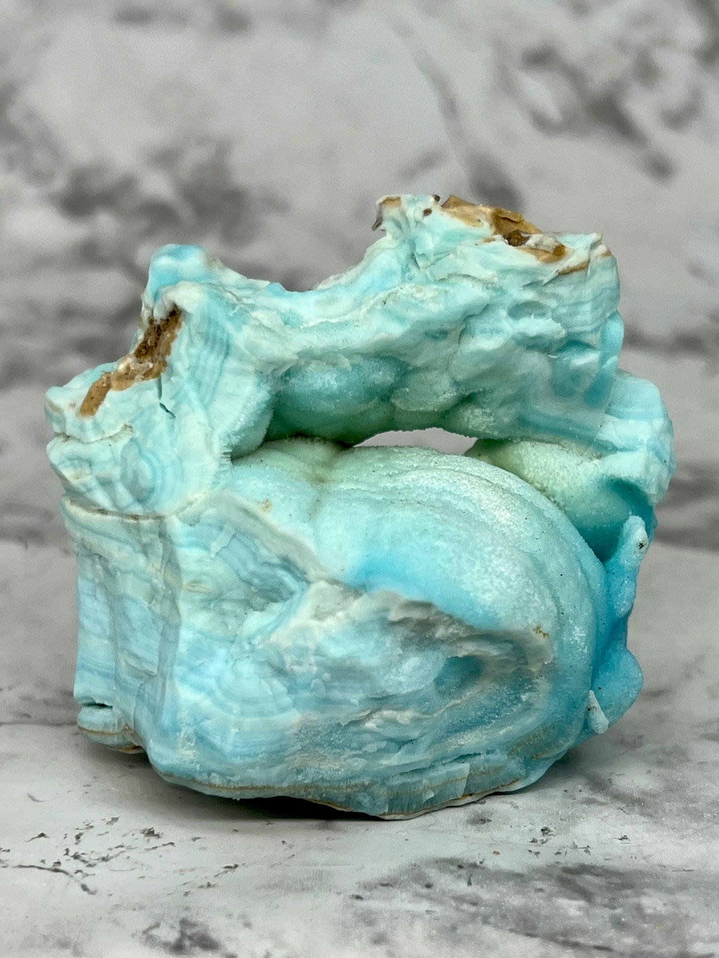 Blue Aragonite Specimen with a Druzy Cave