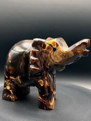 Chocolate Calcite Elephant Carving