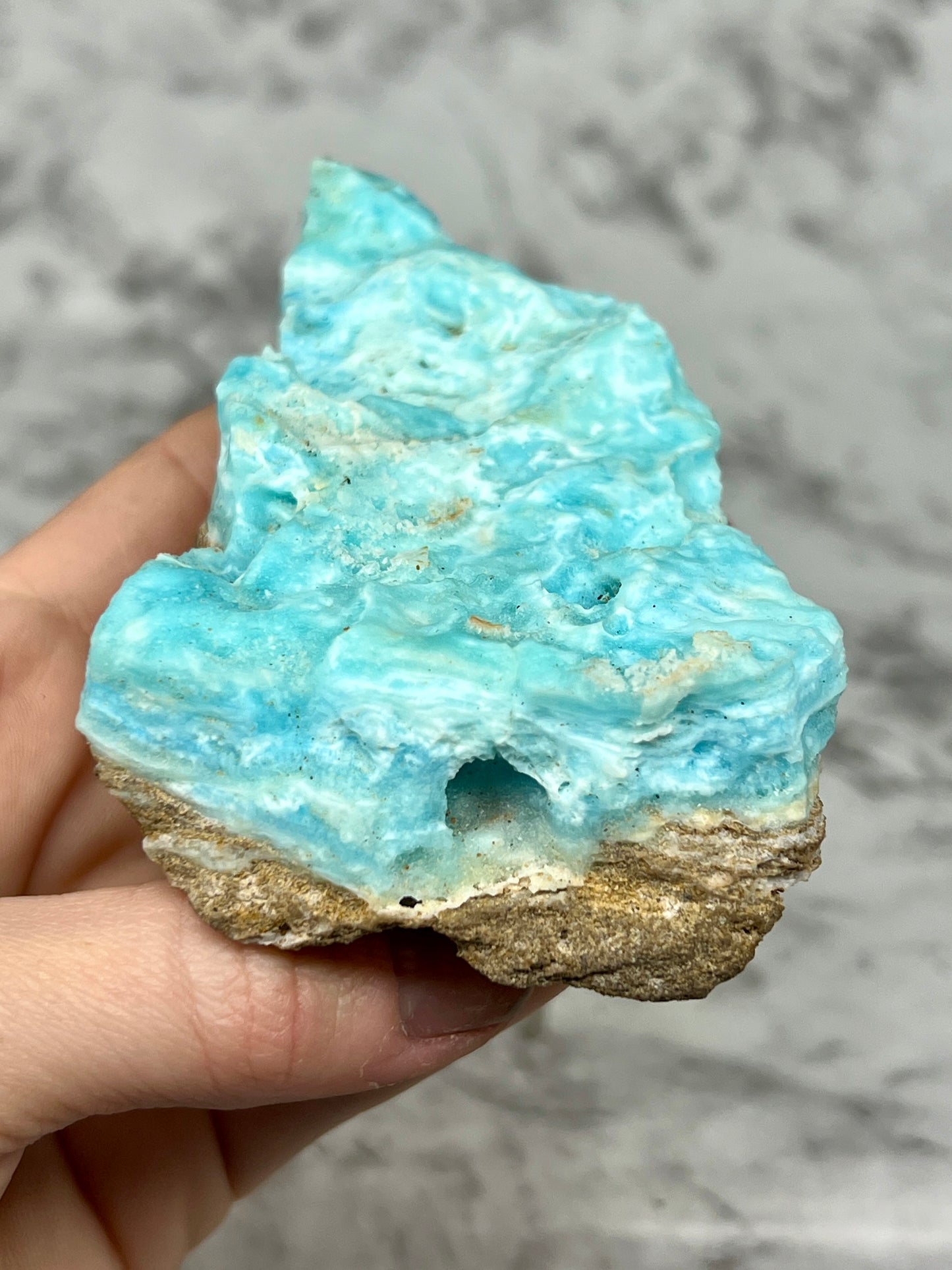 Blue Aragonite Specimen with a Druzy Cave