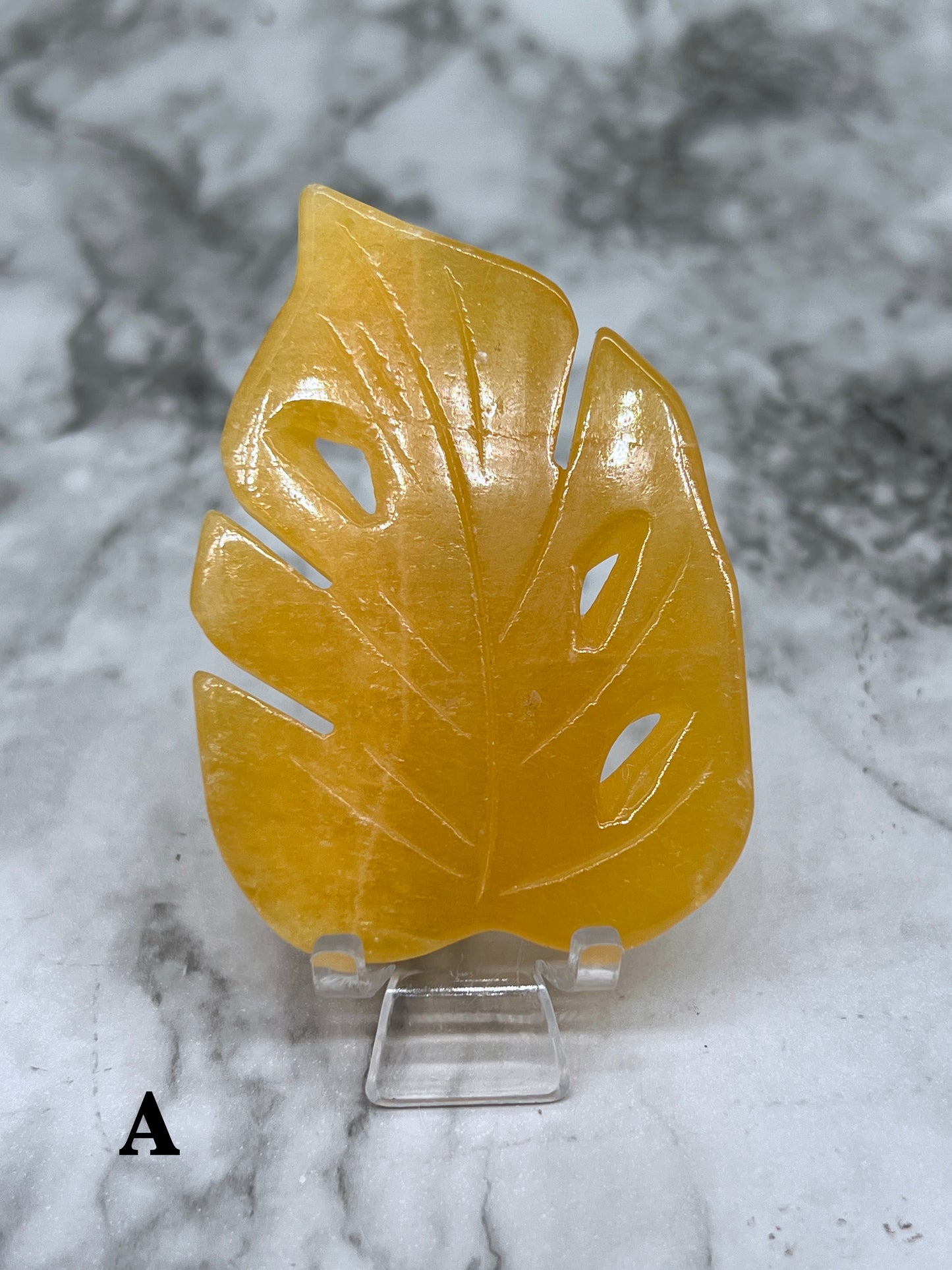 Yellow Calcite Monstera Leaf Carving