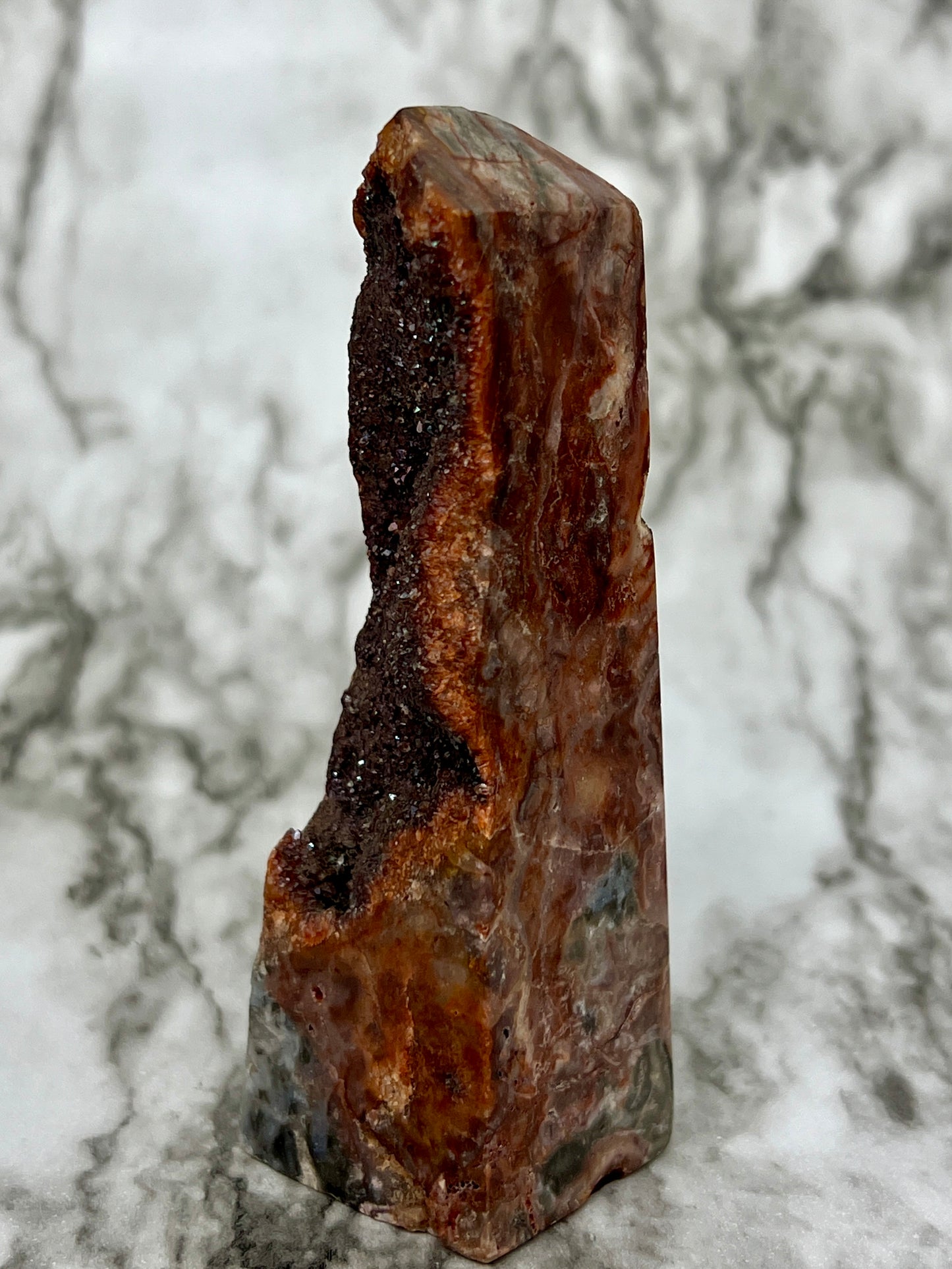 Red Druzy Sphalerite & Quartz Tower