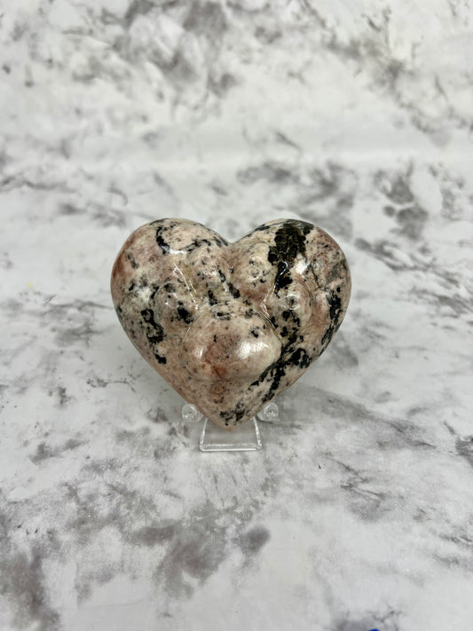 Strawberry Jasper Heart with Paw Carving