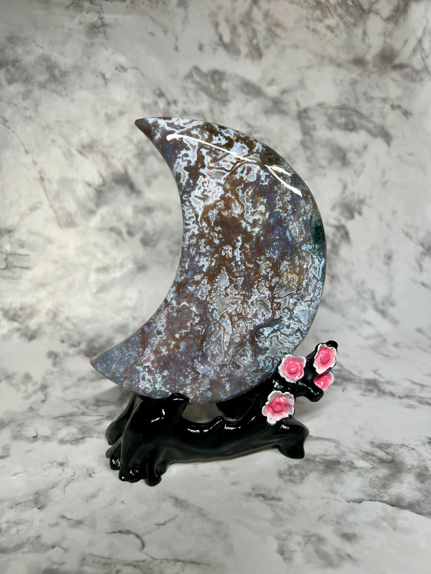 Colorful Moss Agate Moon Carving