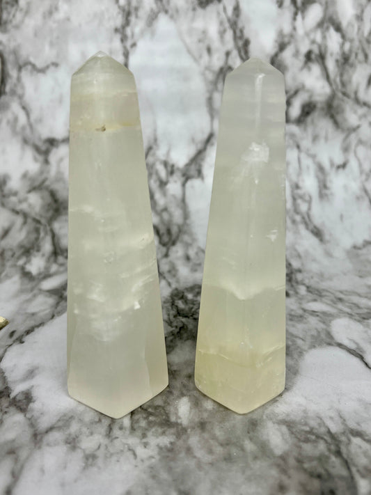 Silky White Calcite Tower