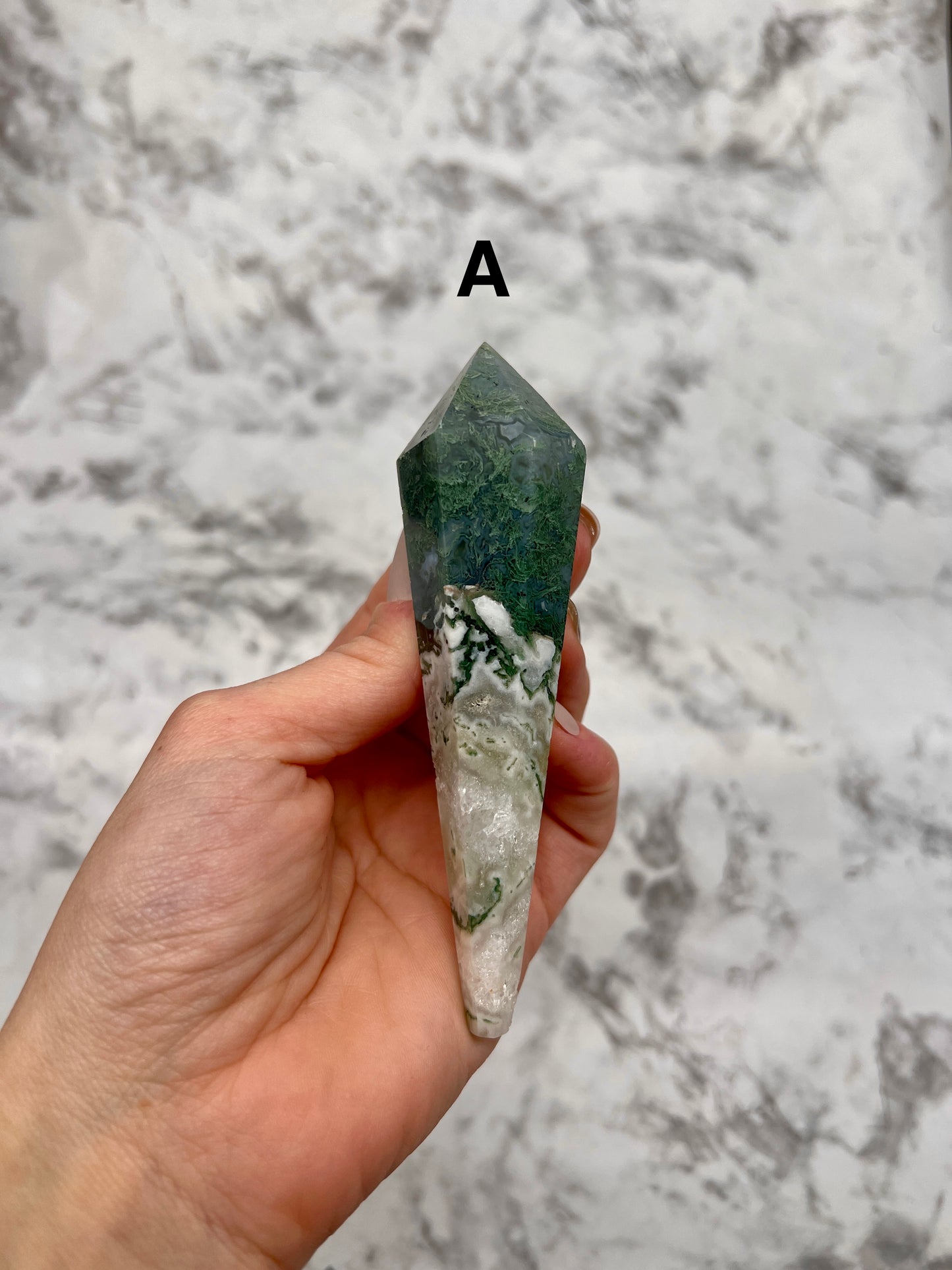 Moss Agate Scepter Carving