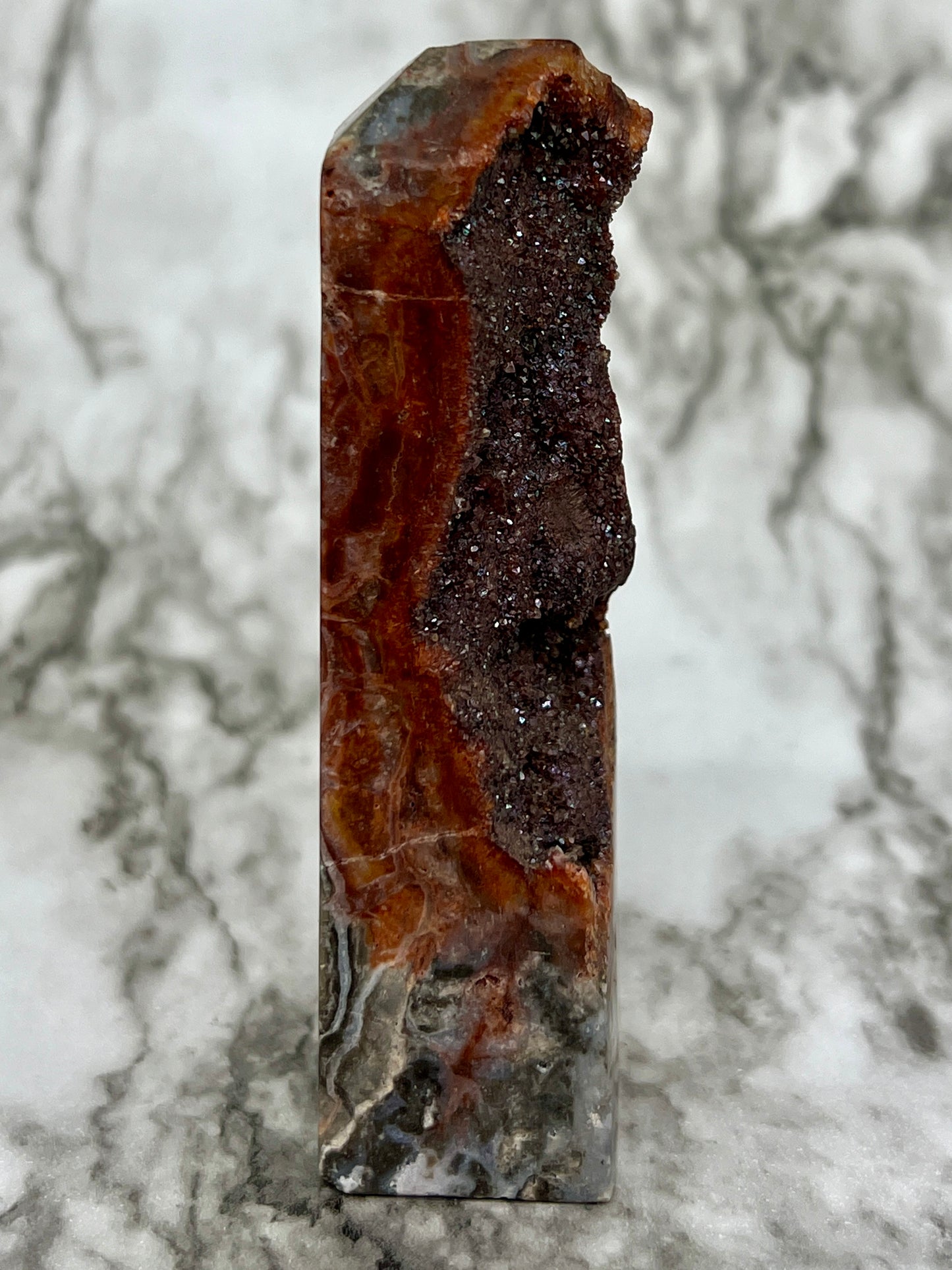 Red Druzy Sphalerite & Quartz Tower