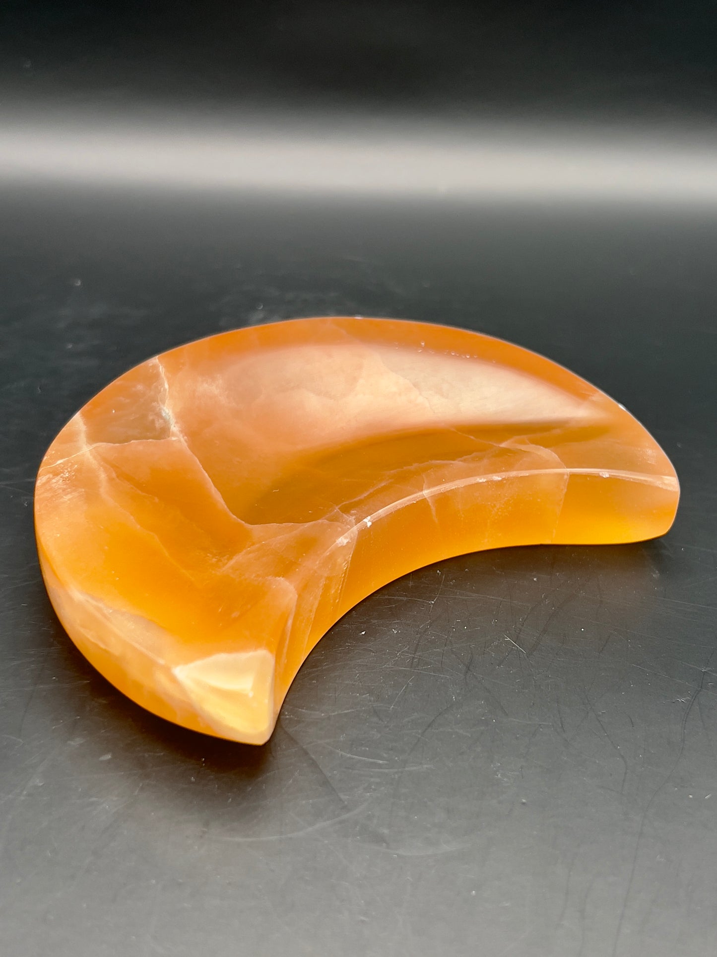 Honey Calcite Moon Bowl / Carving