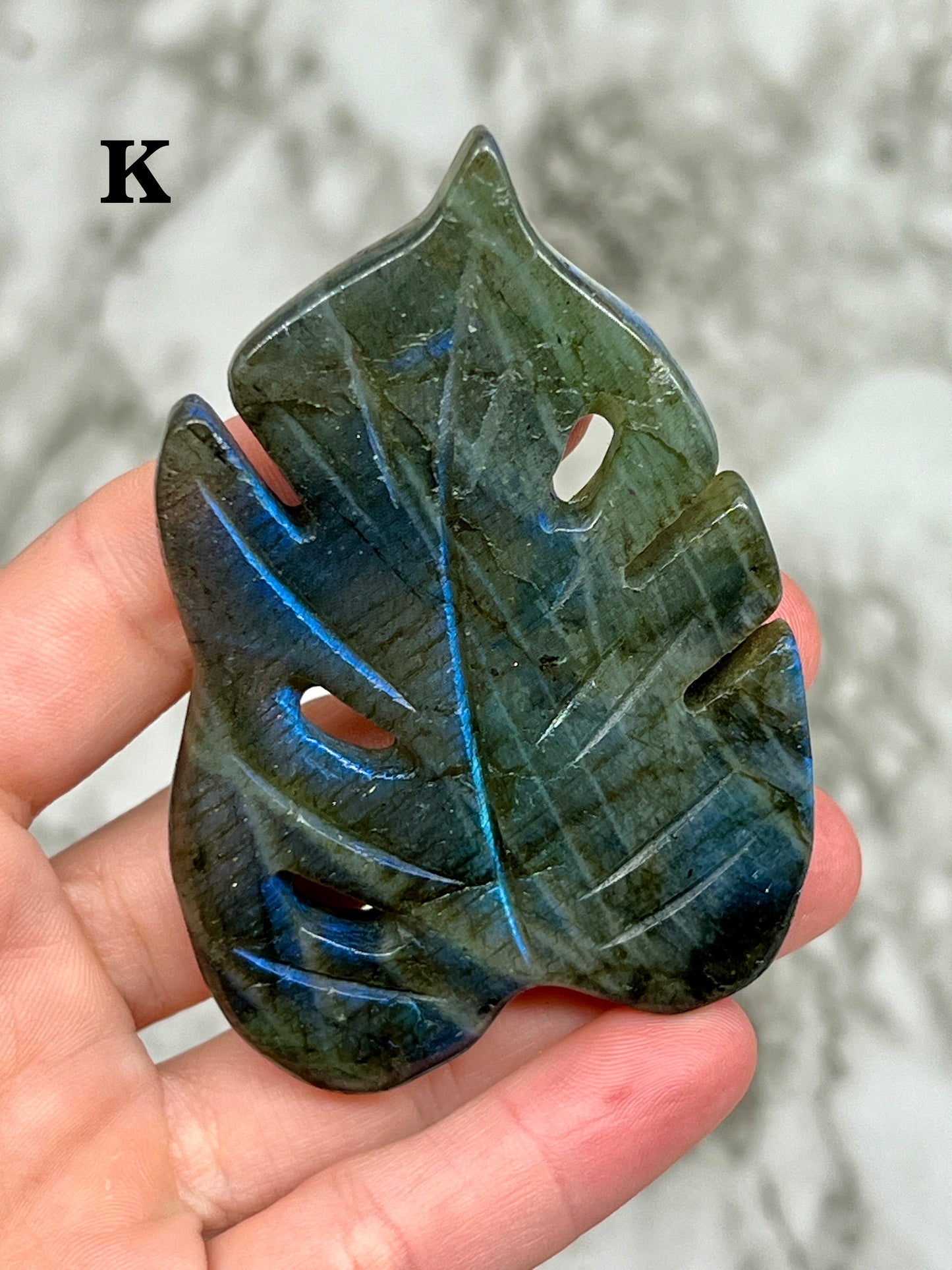 Labradorite Monstera Leaf Carving