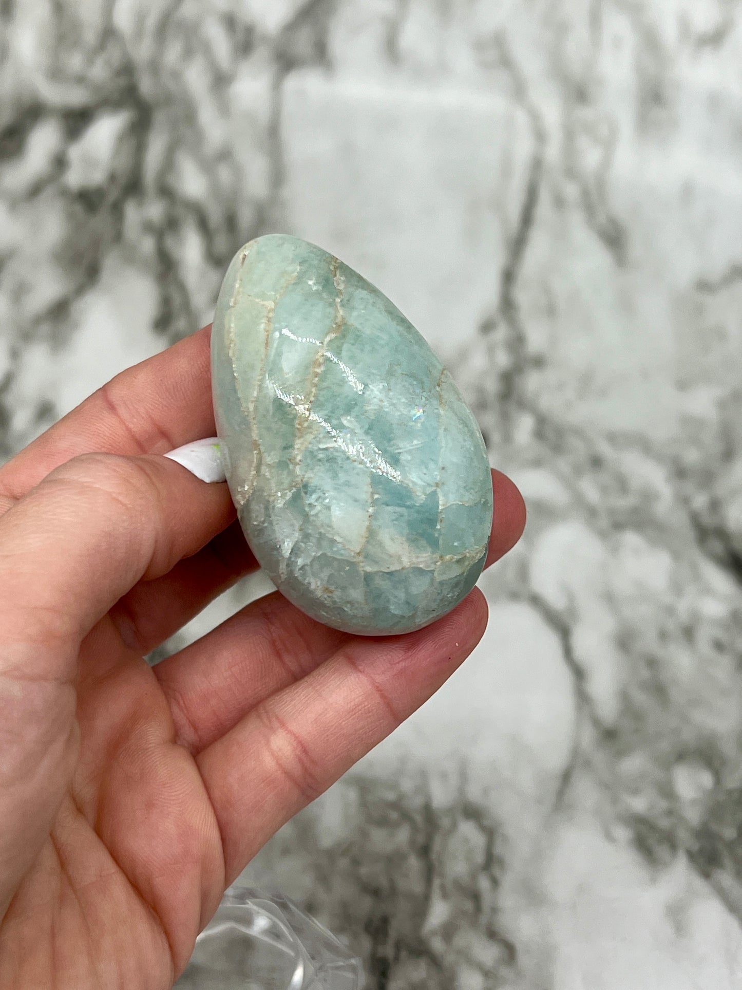 Aquamarine Egg Carving 🌈 Rainbow Inclusions