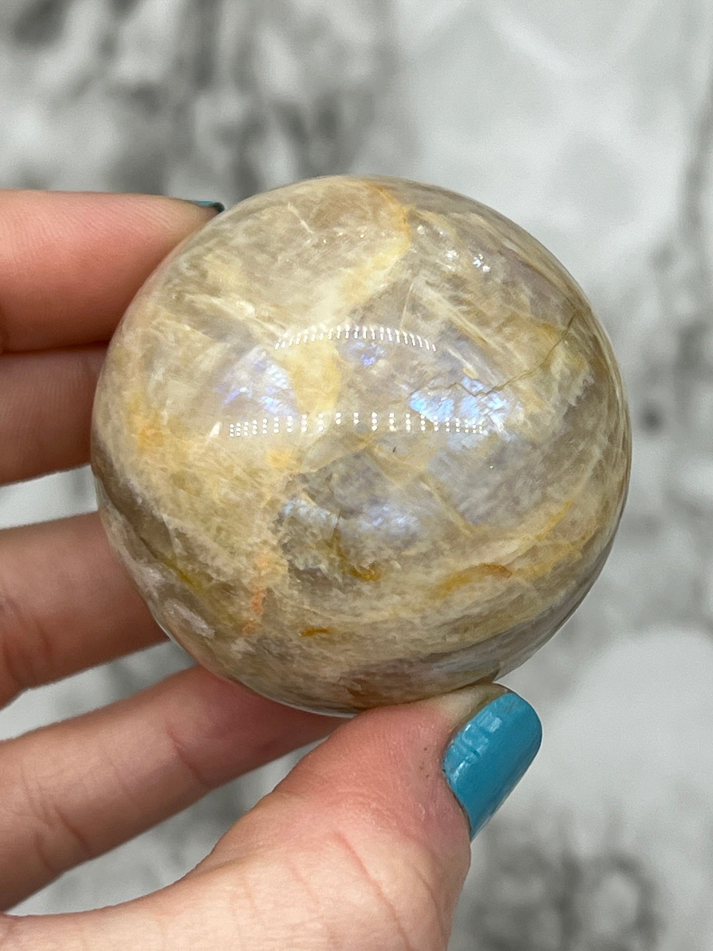 Flashy Peach Moonstone Sphere with Blue Flash