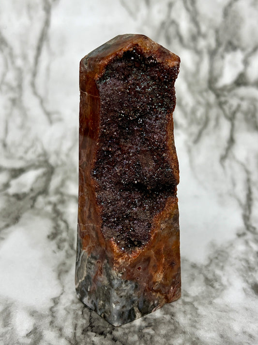 Red Druzy Sphalerite & Quartz Tower