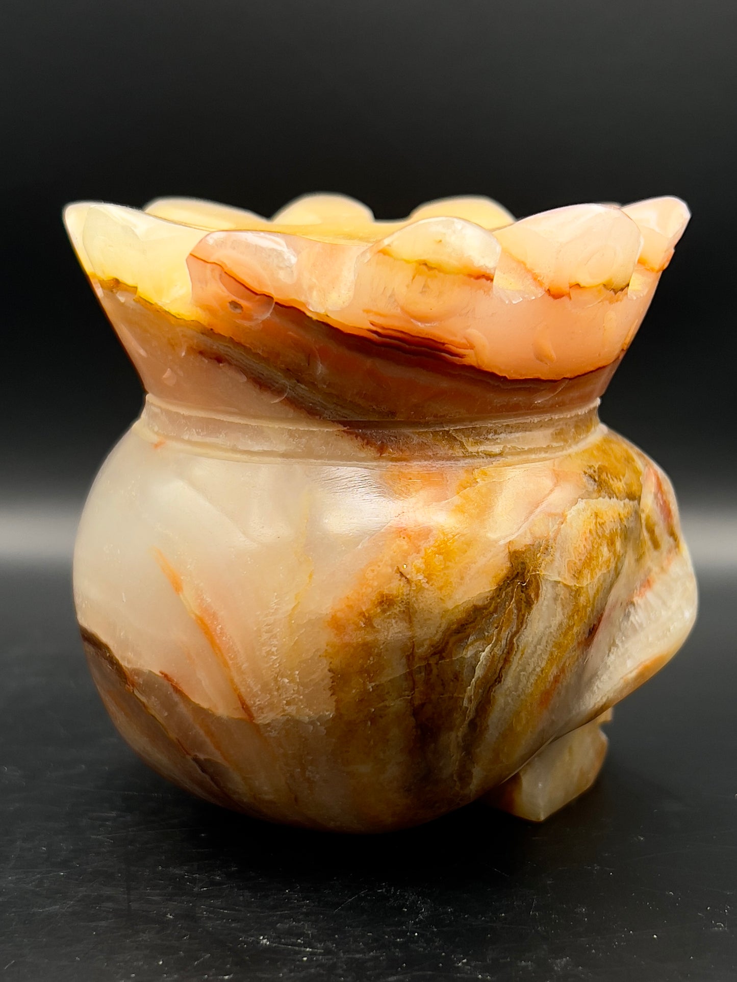 Peach Onyx Skull Carving