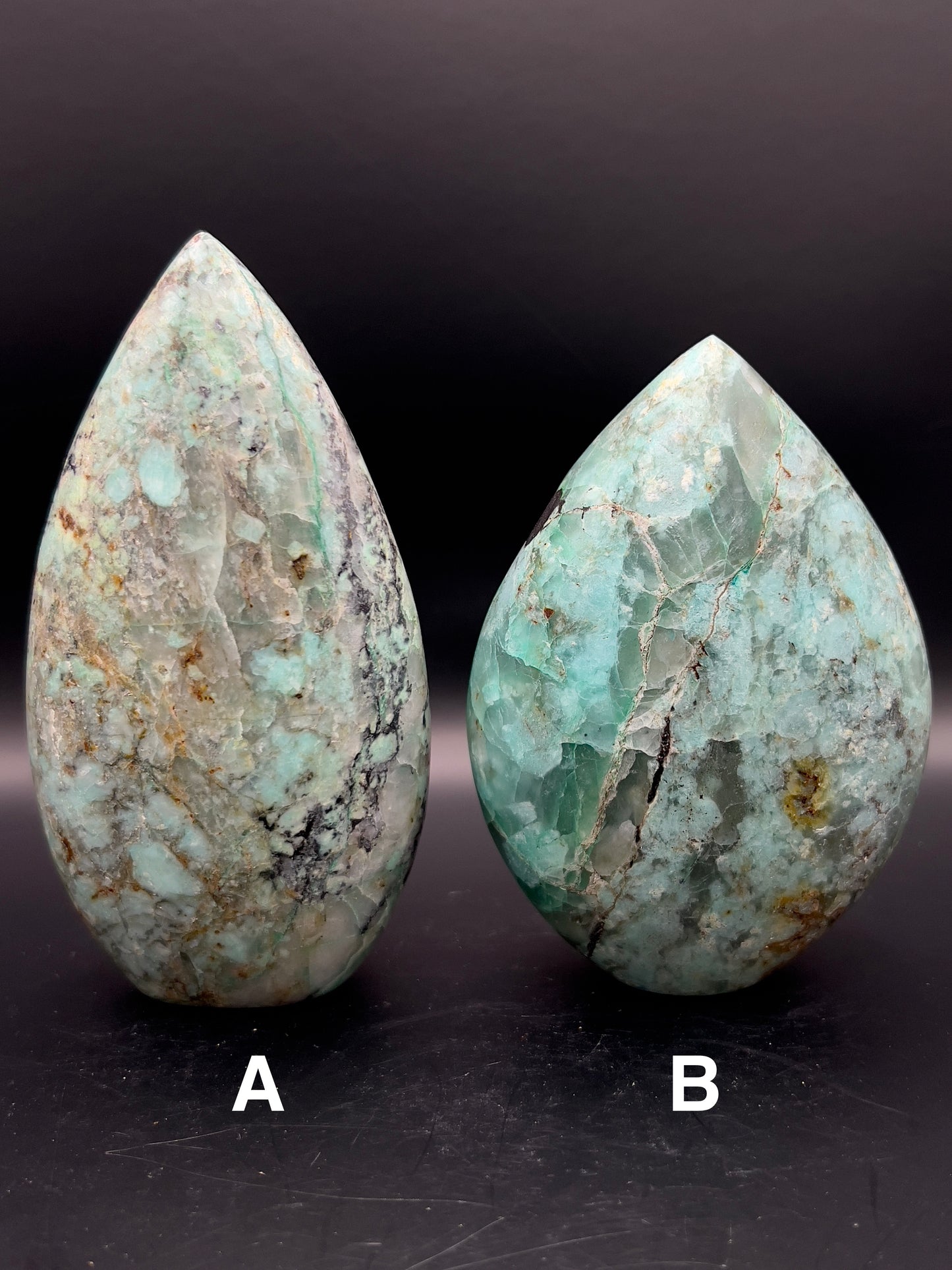 Amazonite & Smokey Quartz Flame Carving / Freeform