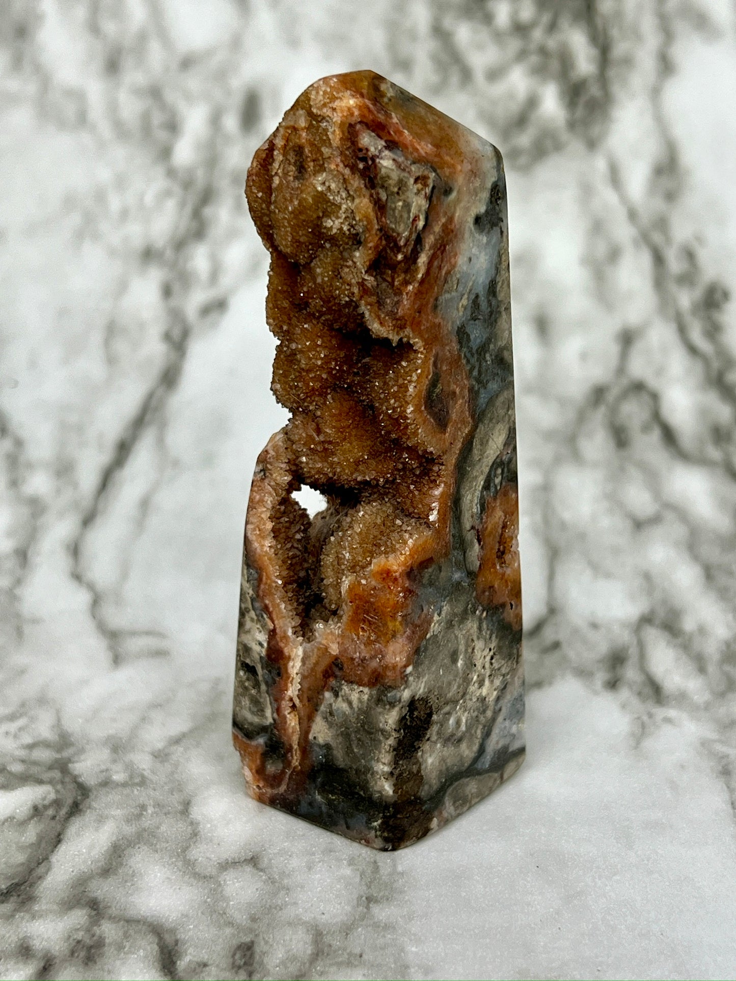 Red Druzy Sphalerite & Quartz Tower