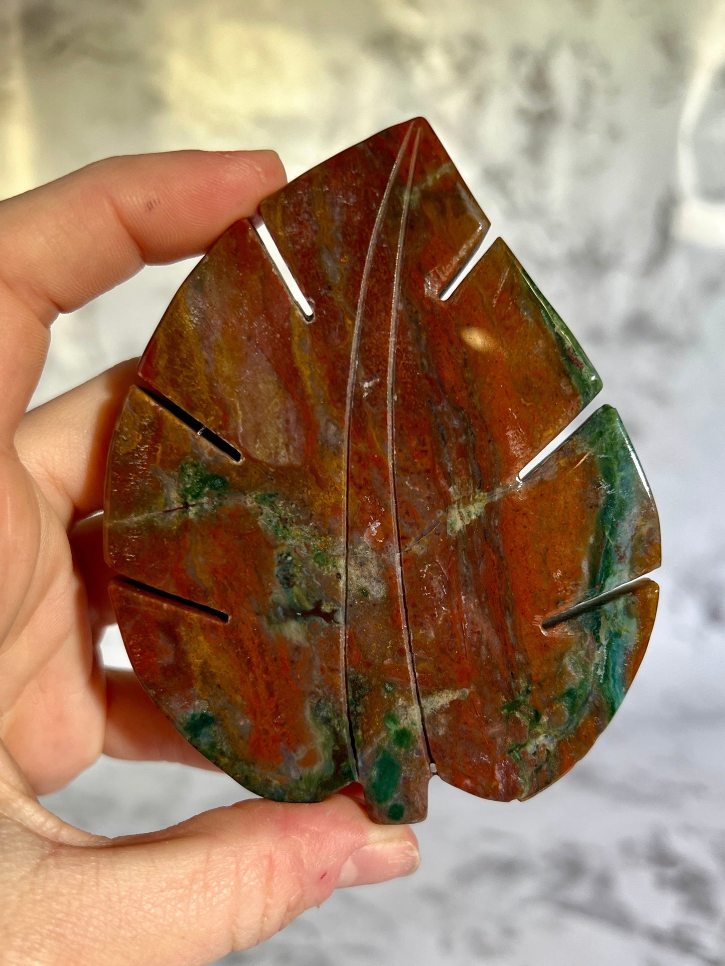 Ocean Jasper Leaf Carving