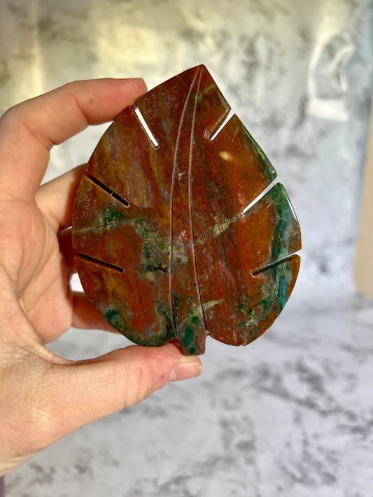 Ocean Jasper Leaf Carving