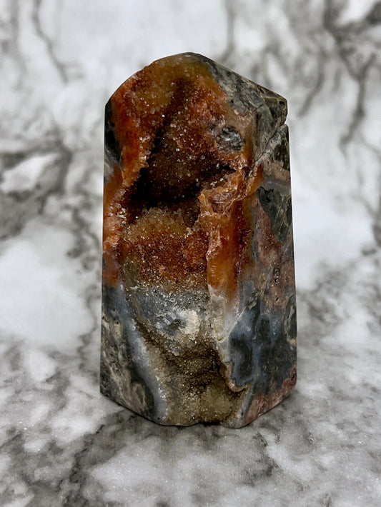 Red Druzy Sphalerite & Quartz Tower