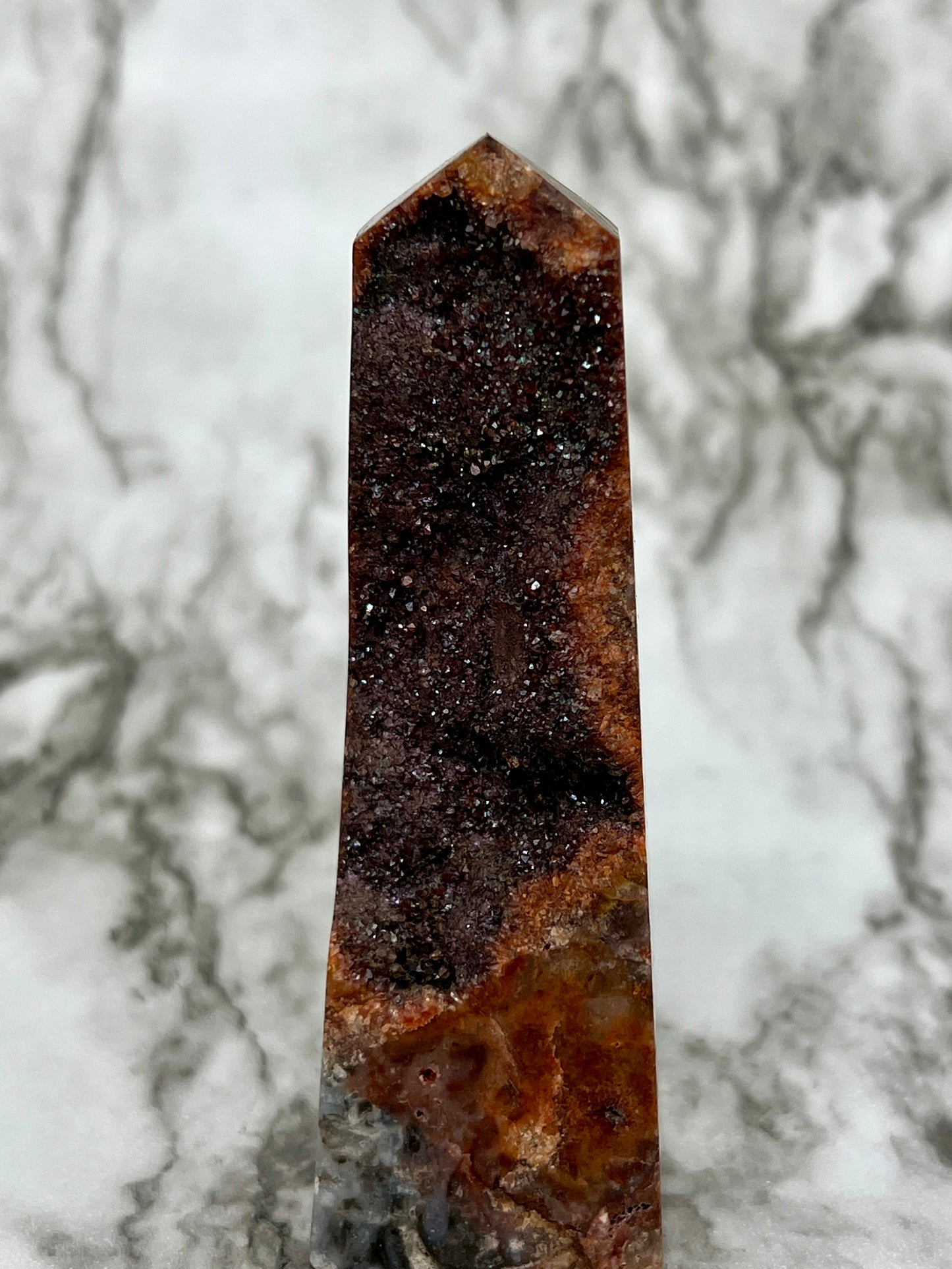 Red Druzy Sphalerite & Quartz Tower