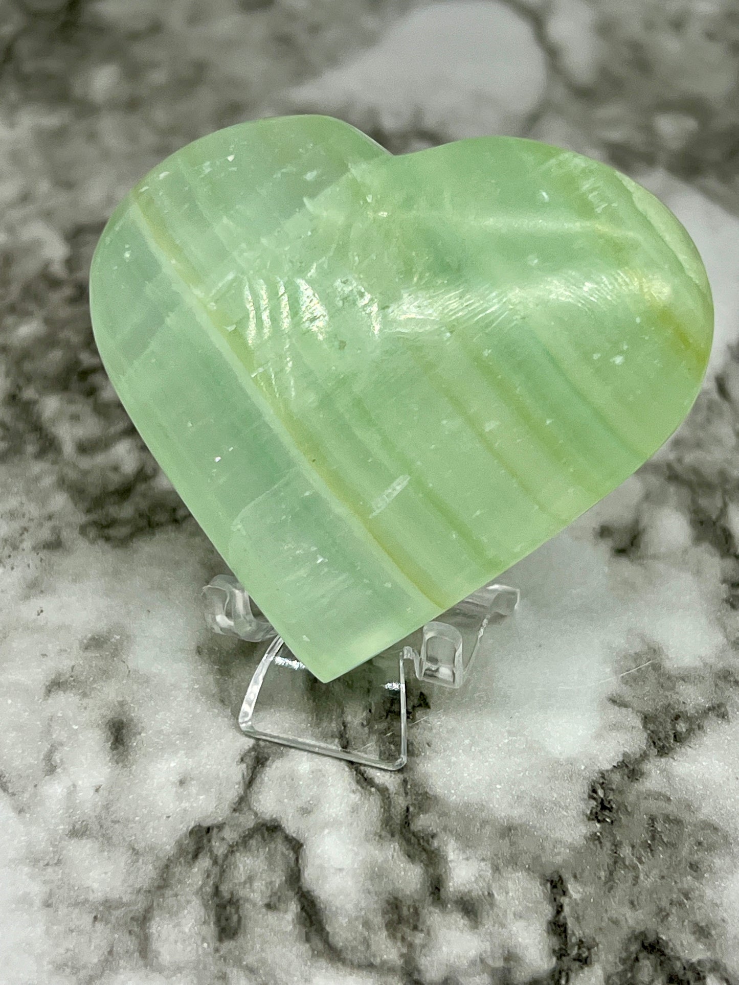 Pistachio Calcite Transparent Heart 🌈 Rainbow Inclusions