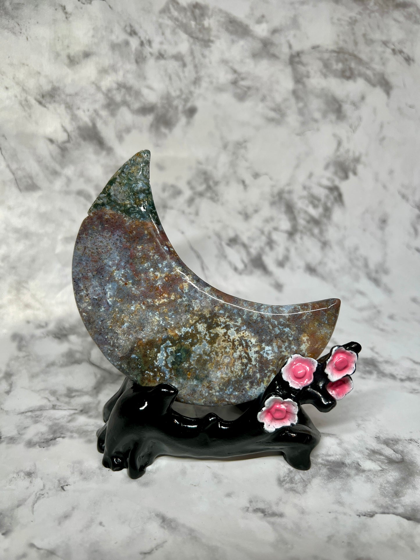 Colorful Moss Agate Moon Carving