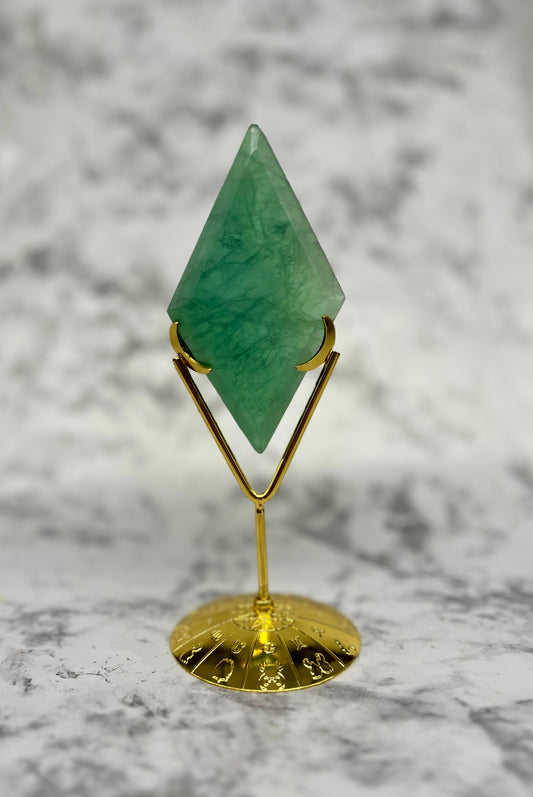 Green Fluorite Rhombus Carving with Stand