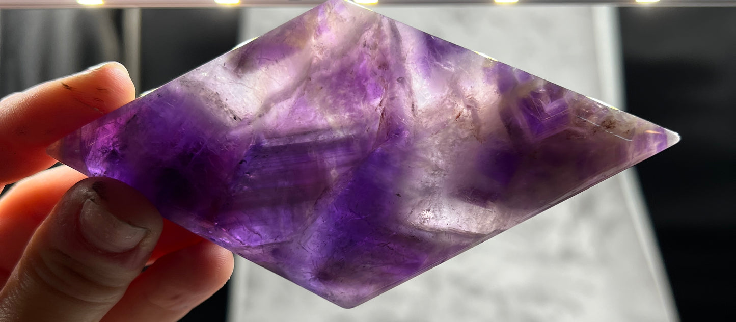 Dream Amethyst Rhombus Carving with Stand