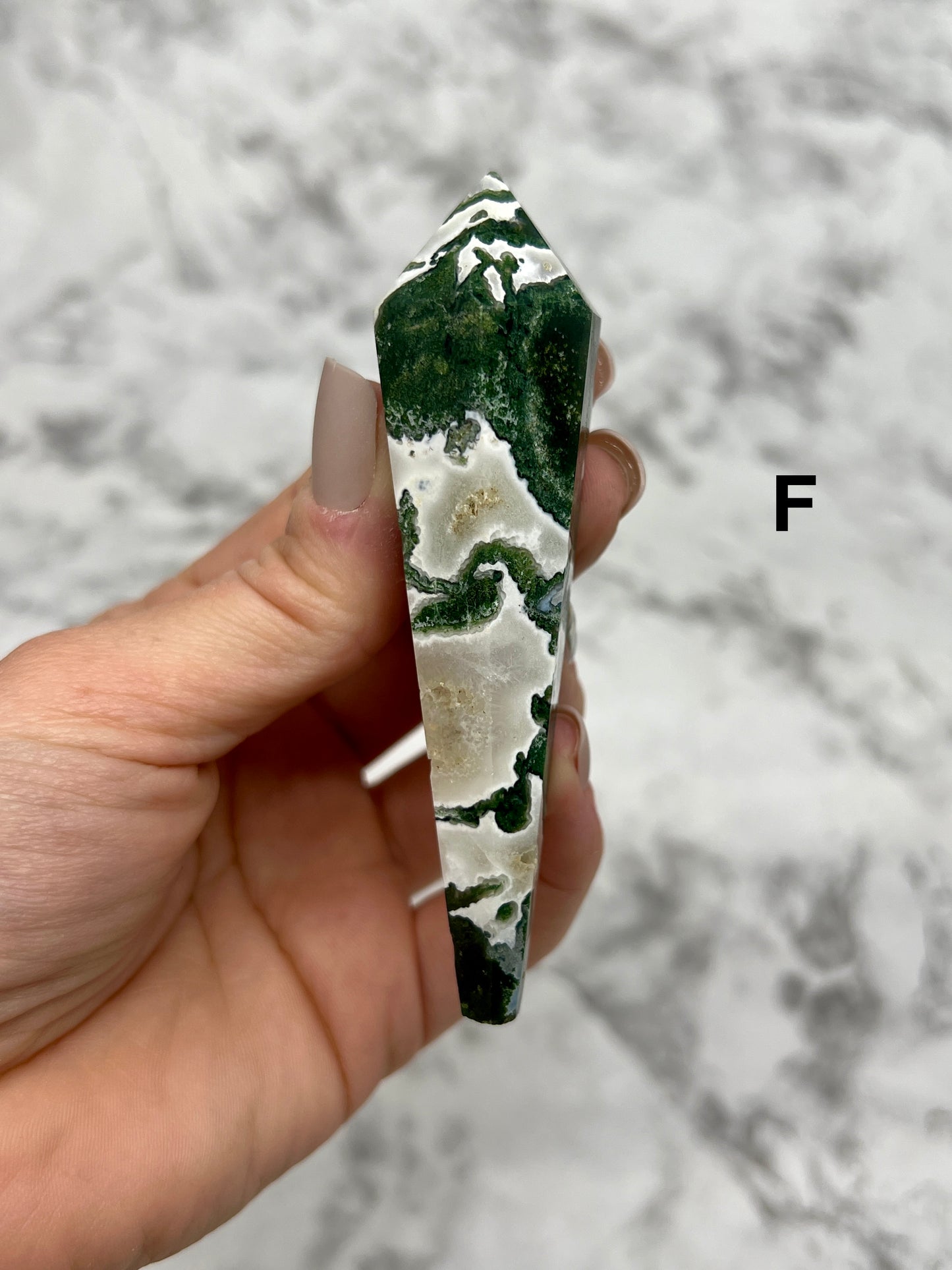 Moss Agate Scepter Carving