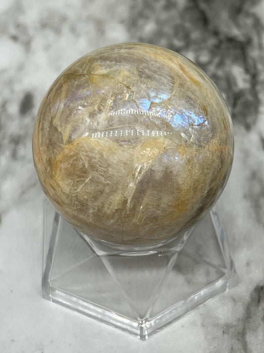 Flashy Peach Moonstone Sphere with Blue Flash