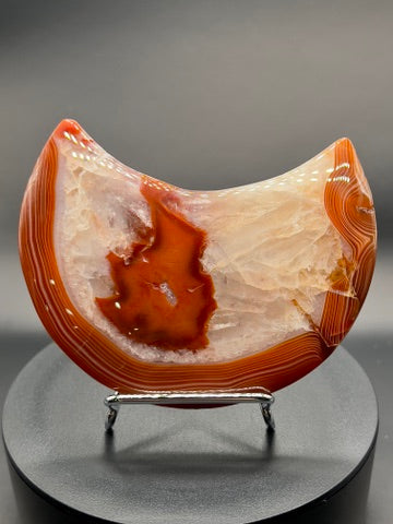 Carnelian Moon Carving with Rainbow Inclusions