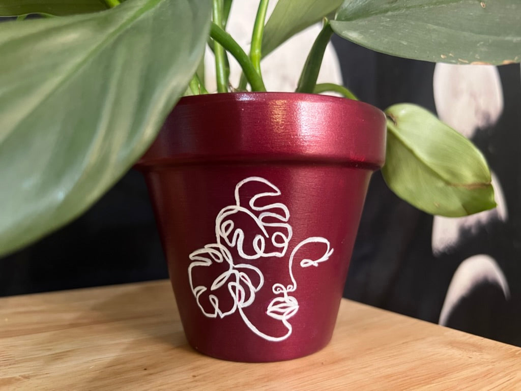 Monstera & Face Hand-painted Pot