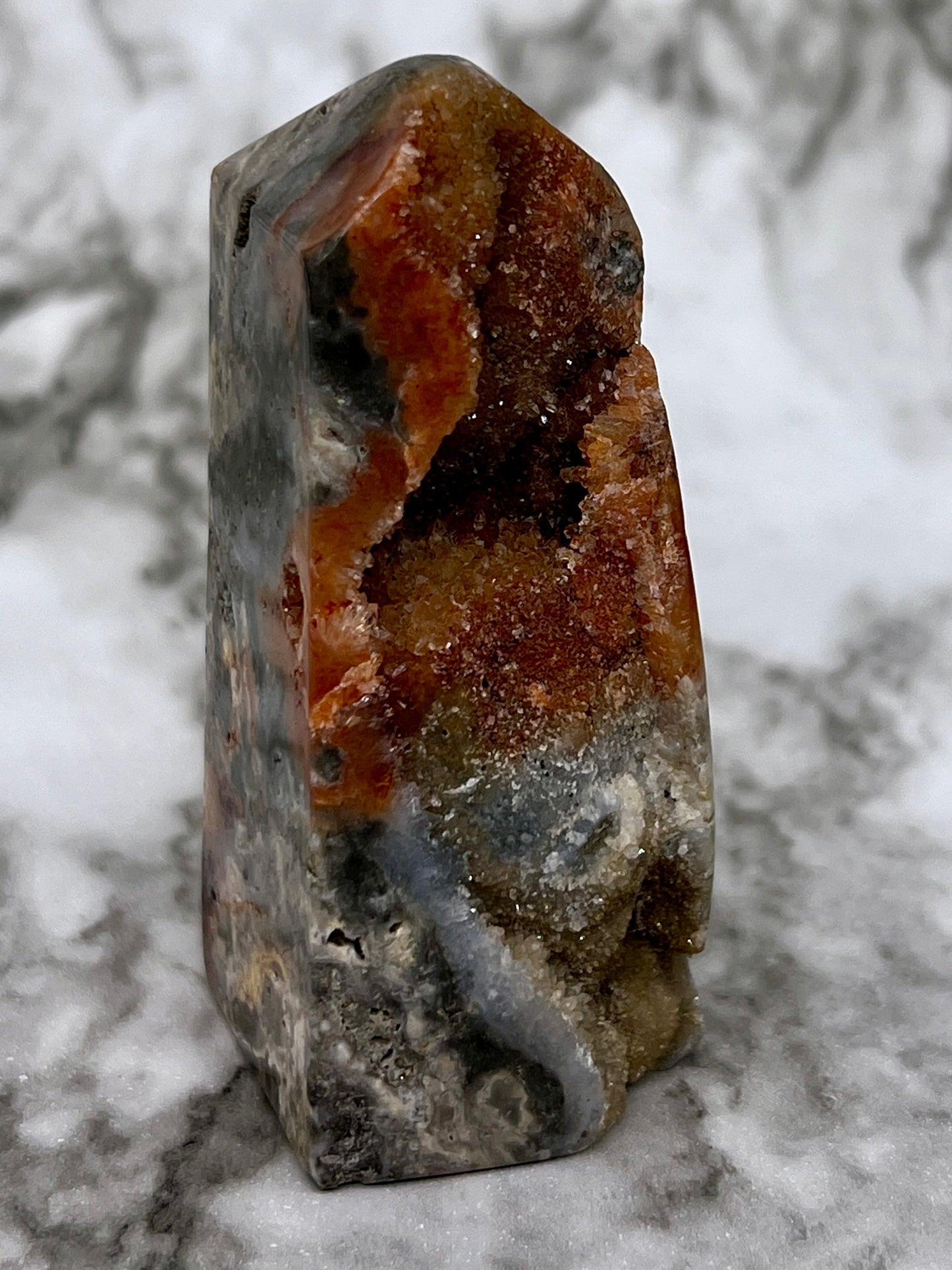 Red Druzy Sphalerite & Quartz Tower