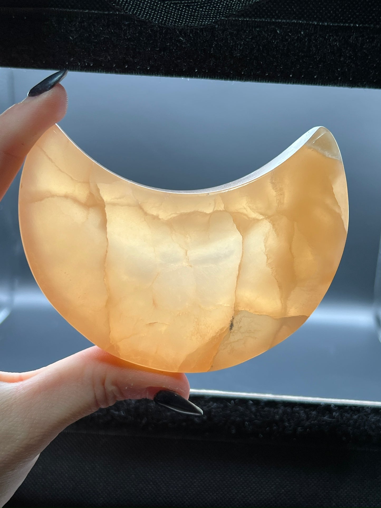 Honey Calcite Moon Bowl / Carving