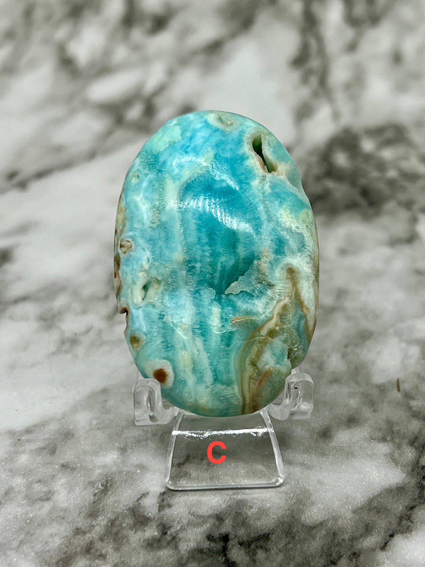 Blue Aragonite & Smithsonite Palm Stone