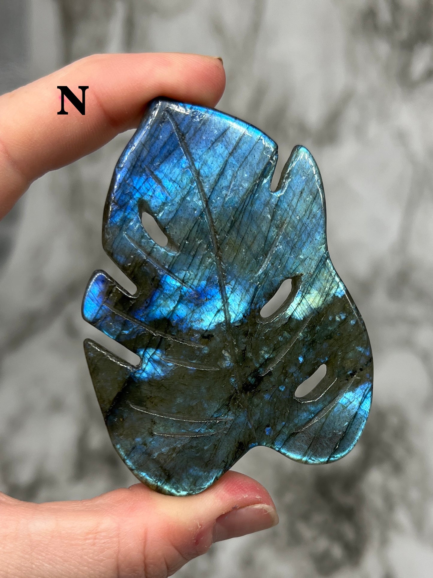 Labradorite Monstera Leaf Carving