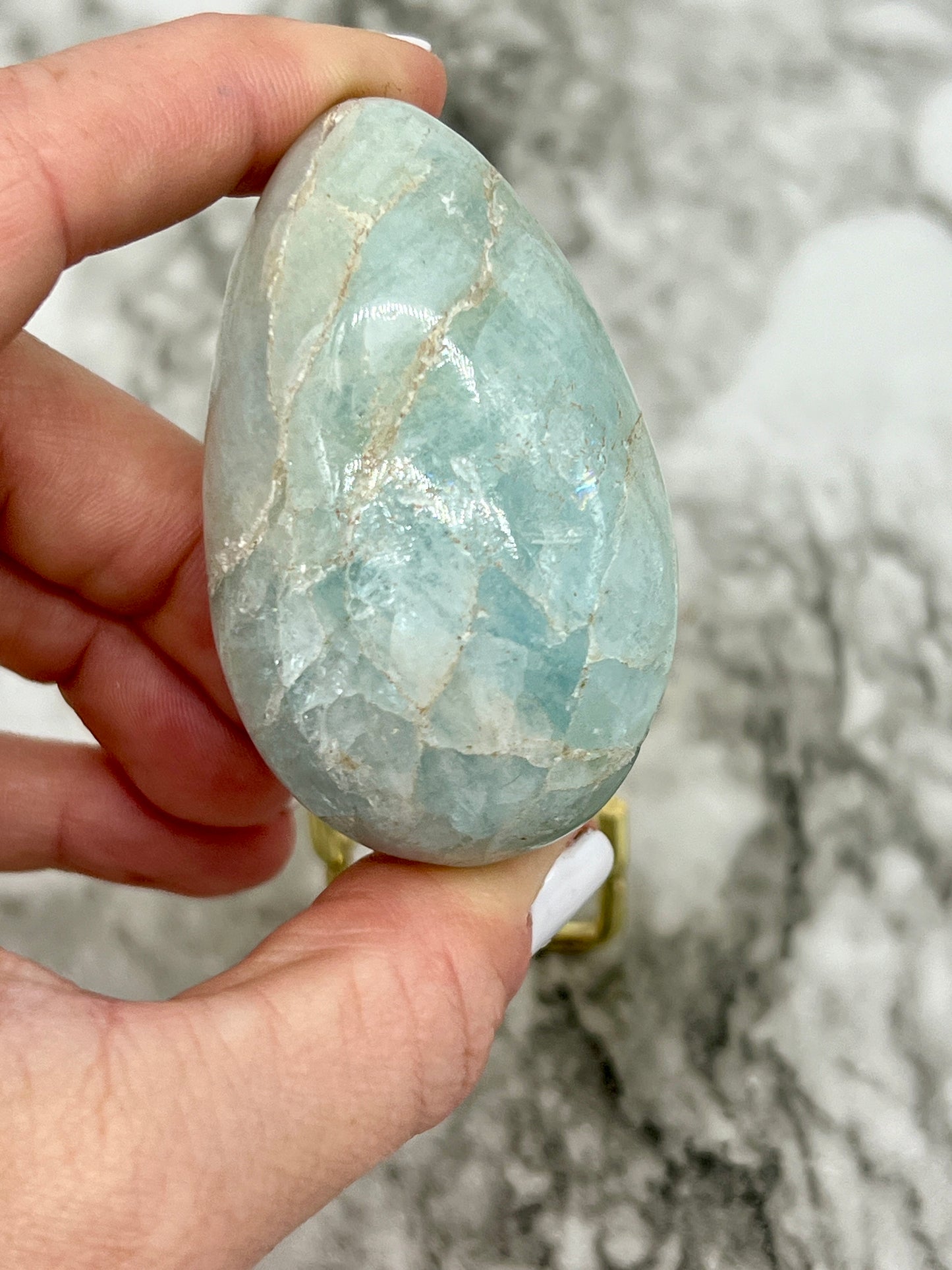 Aquamarine Egg Carving 🌈 Rainbow Inclusions