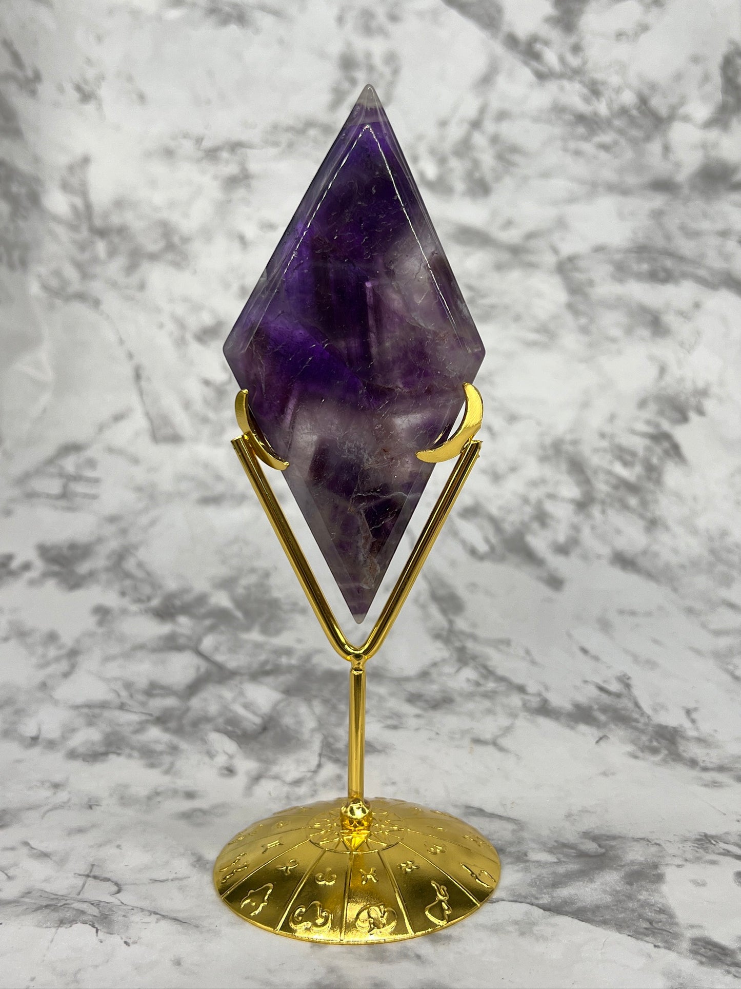 Dream Amethyst Rhombus Carving with Stand