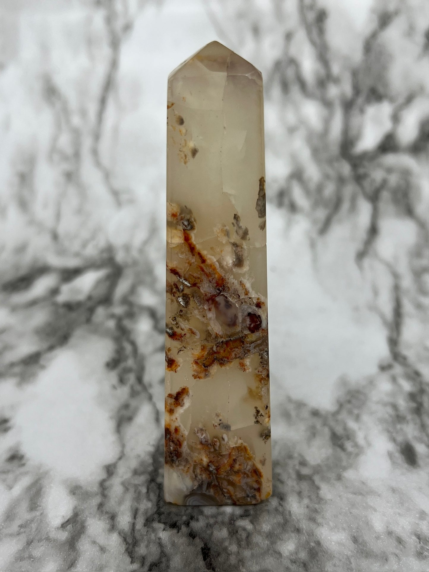 Sakura Plume Agate Tower