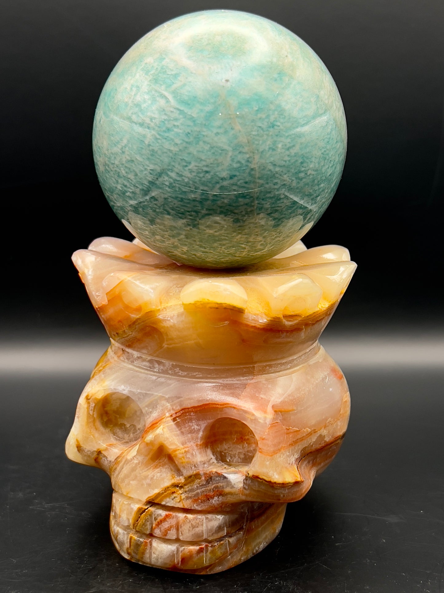 Peach Onyx Skull Carving
